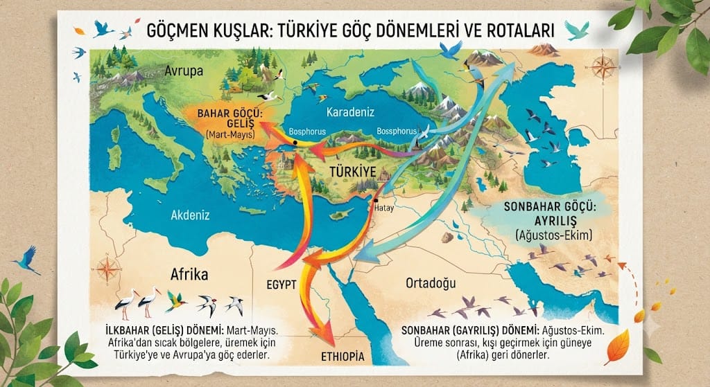 Göçmen Kuşlar Hangi Dönemlerde Türkiye’ye Gelir ve Rotaları Nasıldır?