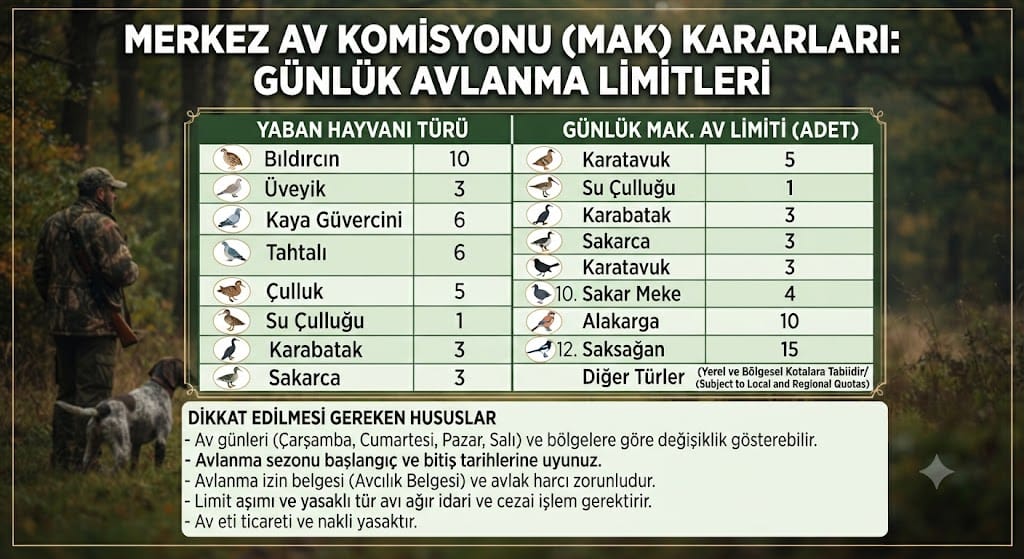 Günlük Avlanma Limitleri Nelerdir? Merkez Av Komisyonu Kararları