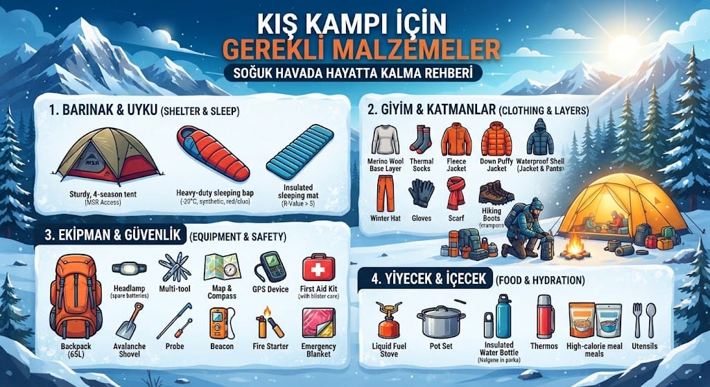 Kış Kampı İçin Gerekli Malzemeler Nelerdir? Soğuk Havada Hayatta Kalma