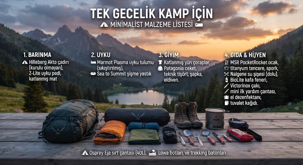 Tek Gecelik Kamp İçin Minimalist Malzeme Listesi